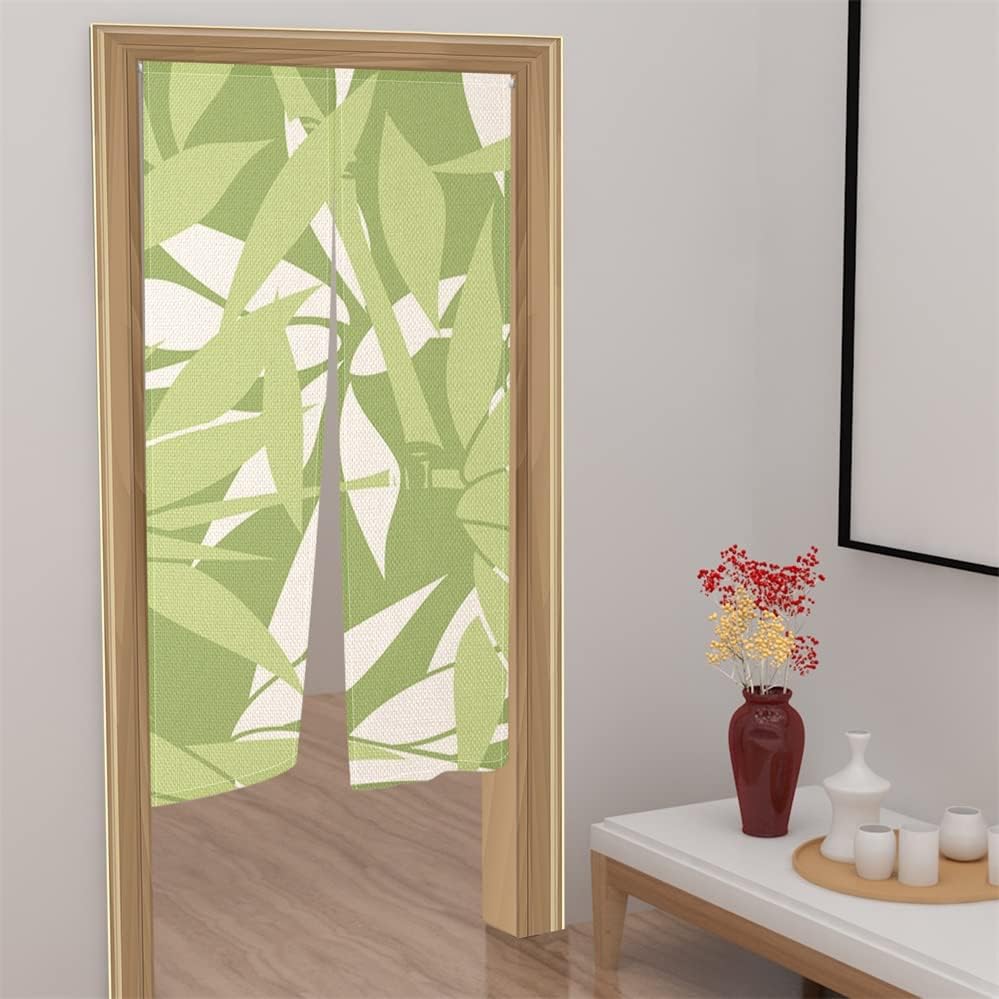 Leowefowa Japanese Noren Curtain 335x59 Green Leaves