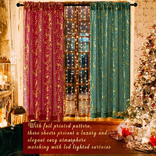 XTMYI 96 Inch 2 Panel Hunter Green Curtains with Lights