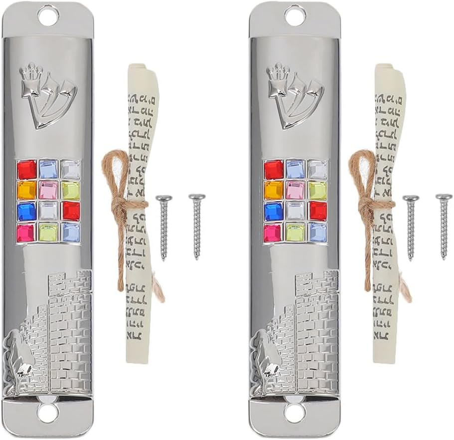 LOGOFUN 2 Sets Mezuzah with Scroll for Door Jewish Mitzvah Silver