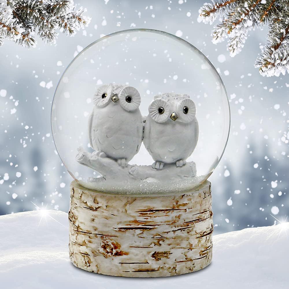 White Owl Babies 120MM Snow Globe with Chopin Tune