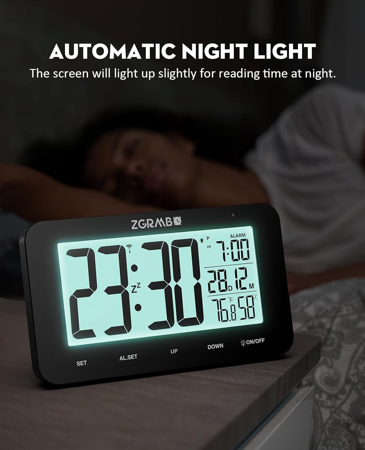 Atomic Alarm Clock with Night Light and Temp Humidity Monitoring