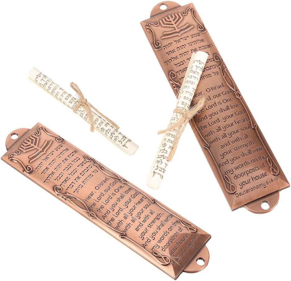 LOGOFUN 2PCS Bronze Mezuzah with Scroll Case
