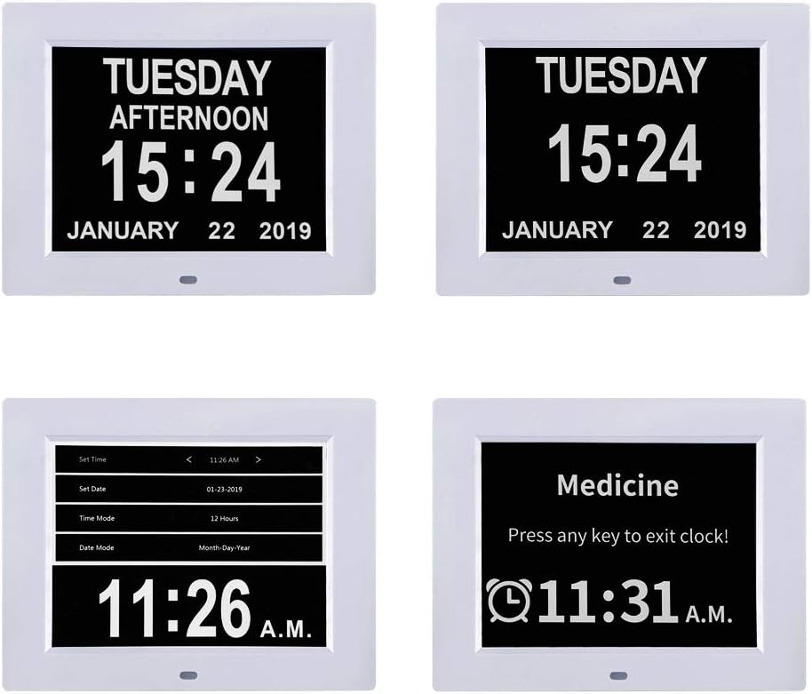 TMC 8 Inch Digital Dementia Clock with Auto-Dimming Display and Medicine Reminders