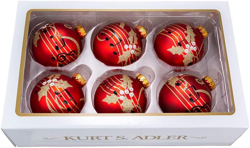 Kurt Adler Red Music Notes Glitter Balls 6 Pack