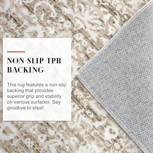 Lansny Hallway Runner Rug 2x8 Feet Beige White Floral