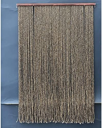 Natural Wood and Bamboo Beaded Curtain - Coffee