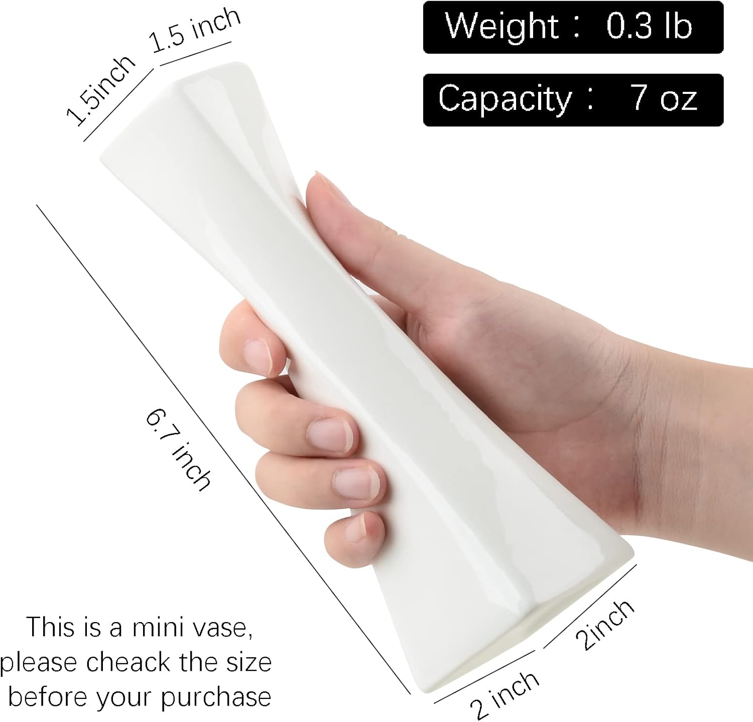 SAIURE White Small Ceramic Bud Vase for Modern Decor