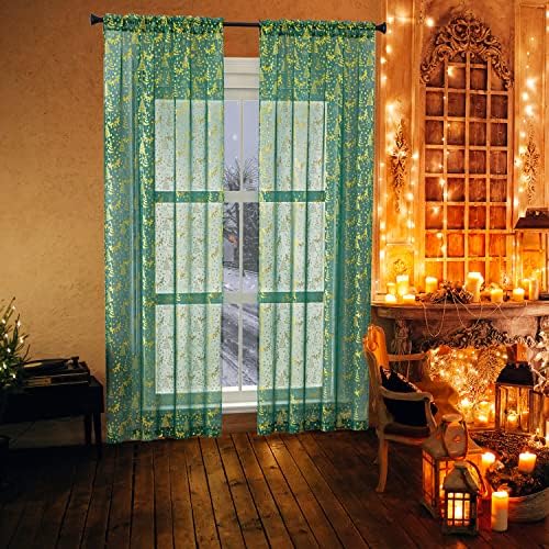 XTMYI 96 Inch 2 Panel Hunter Green Curtains with Lights
