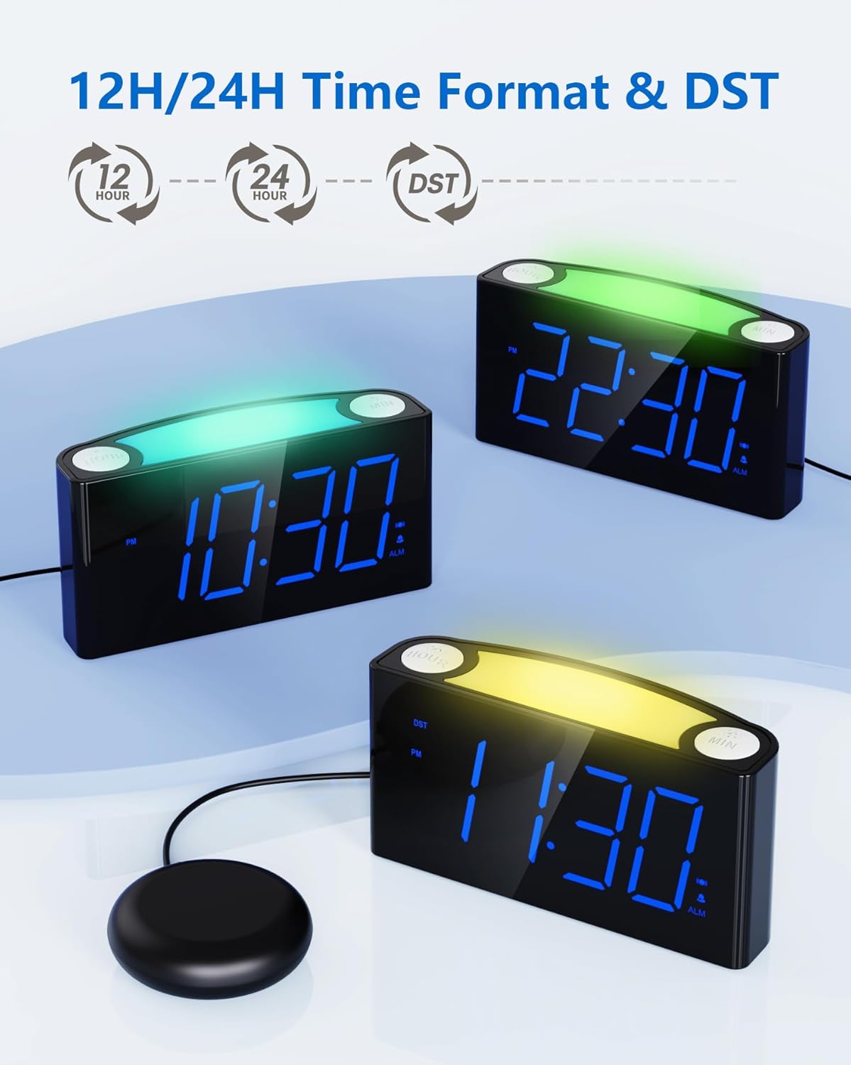 Vibrating Alarm Clock with Bed Shaker and Night Light