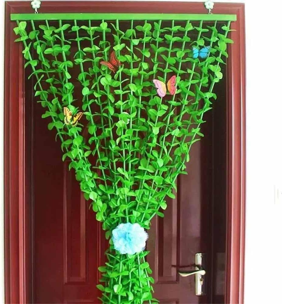 Green Leaves Fringe Bamboo Beaded Curtain for Doors and Windows
