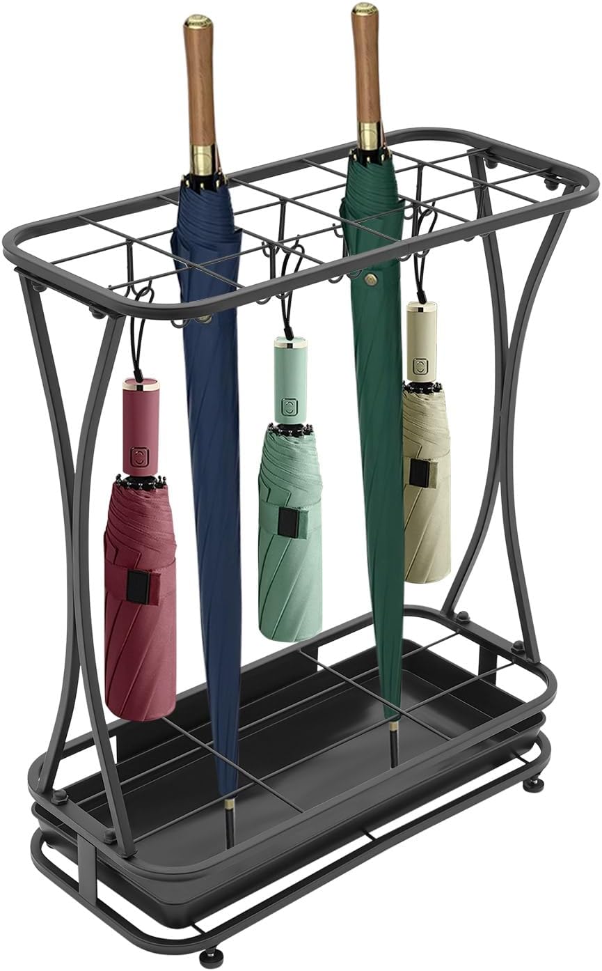 ACNAO Metal Umbrella Stand with Drip Tray and 20 Hooks
