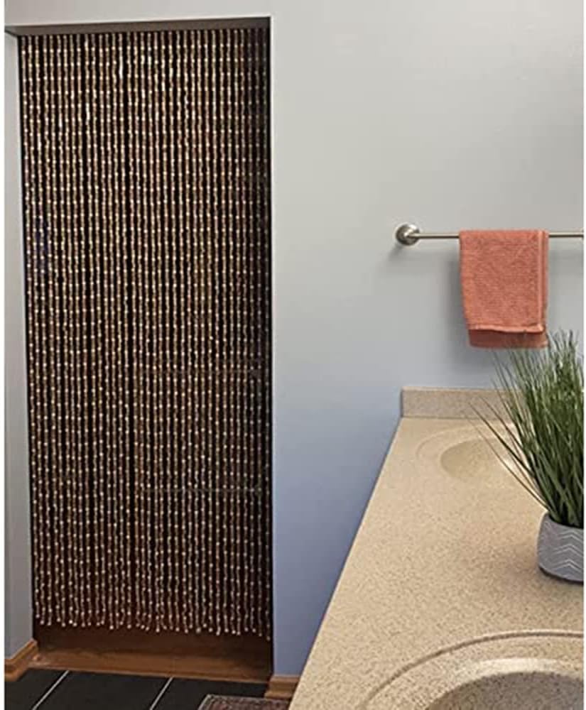 Natural Wood and Bamboo Beaded Curtain - Coffee