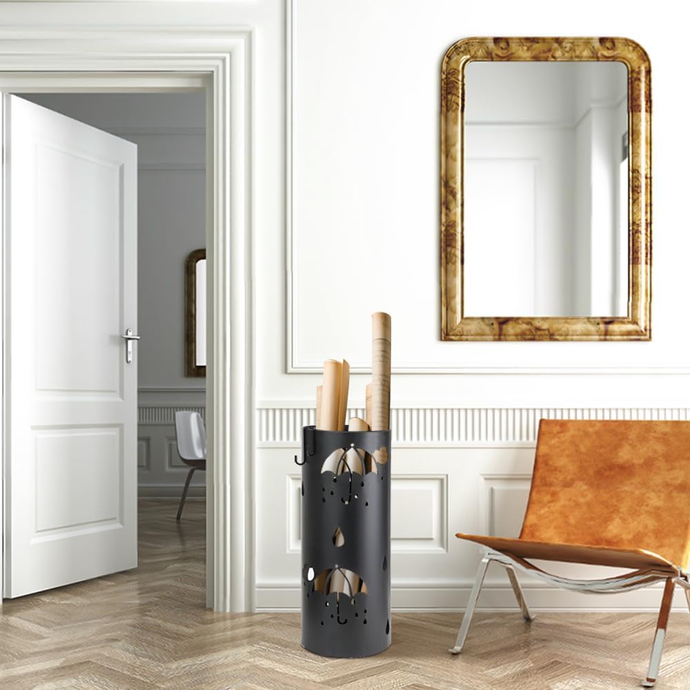 Dibaliyi Metal Umbrella Stand with 2 Hooks for Entryway