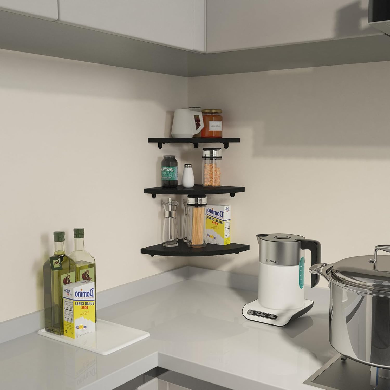 HORLIMER Floating Corner Shelf Wall Mount Set of 6 Black