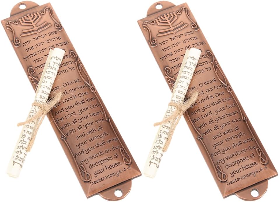 LOGOFUN 2PCS Bronze Mezuzah with Scroll Case