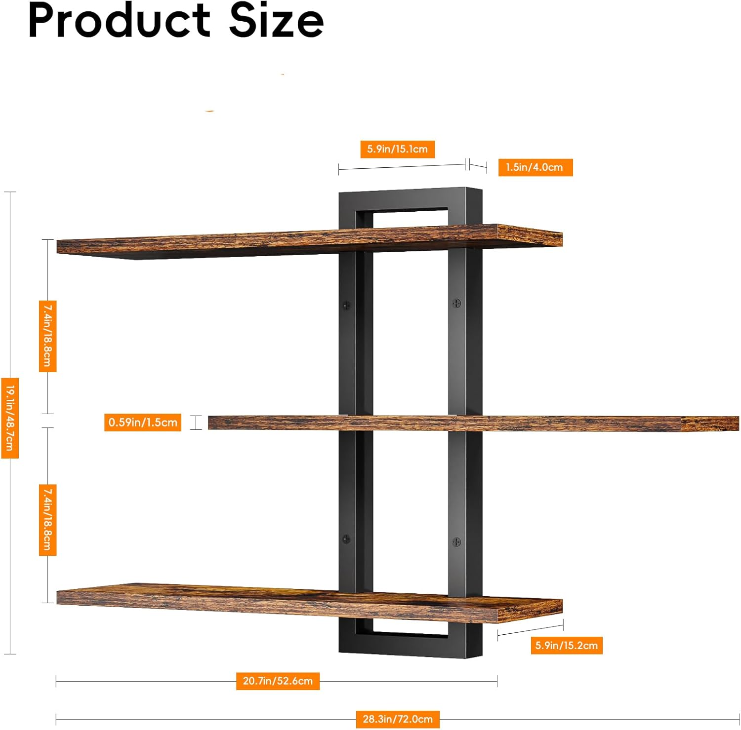 Homode 3 Tier Floating Wall Shelves for Bathroom Bedroom Kitchen