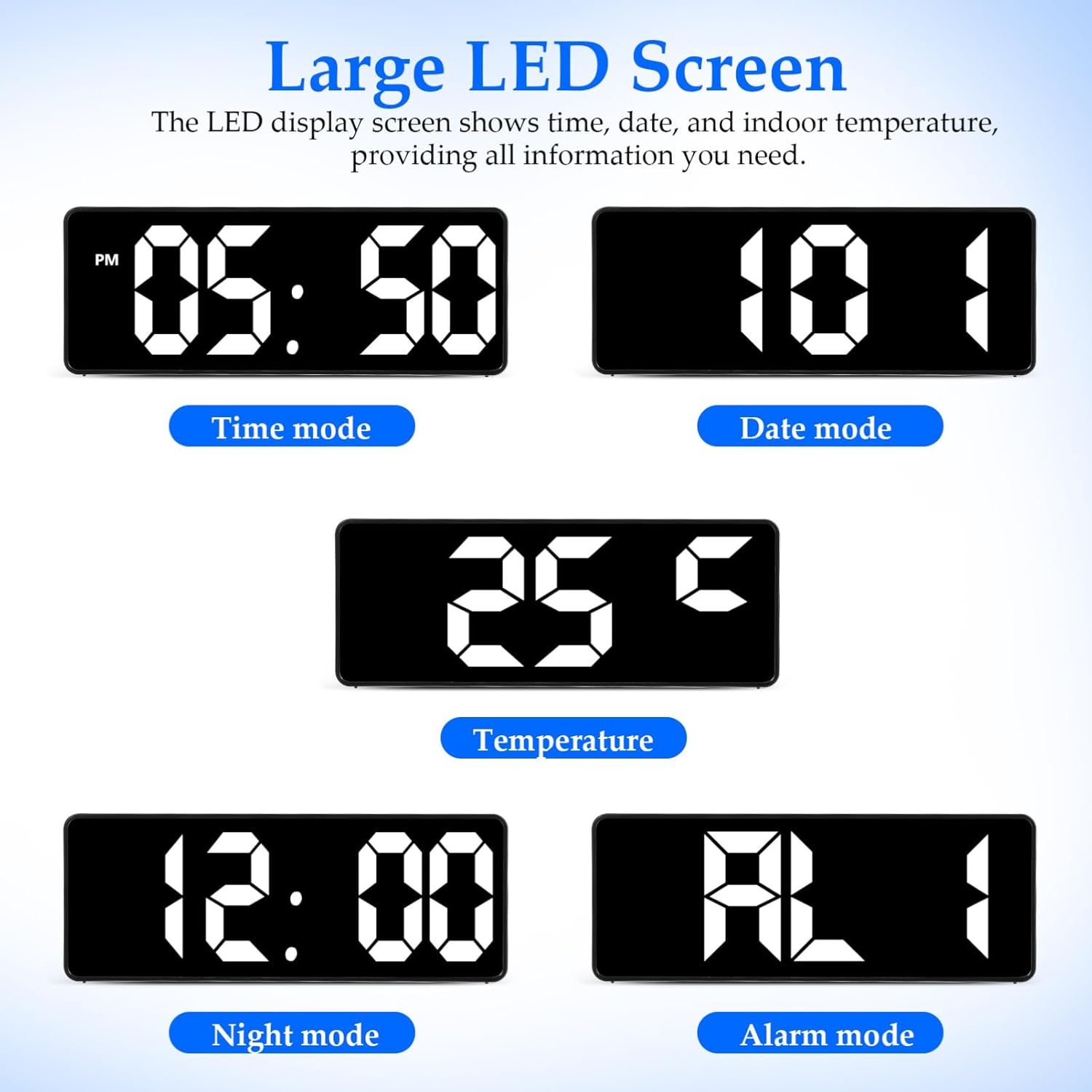 Digital LED Alarm Clock with Mirror and Multi-alarm Function