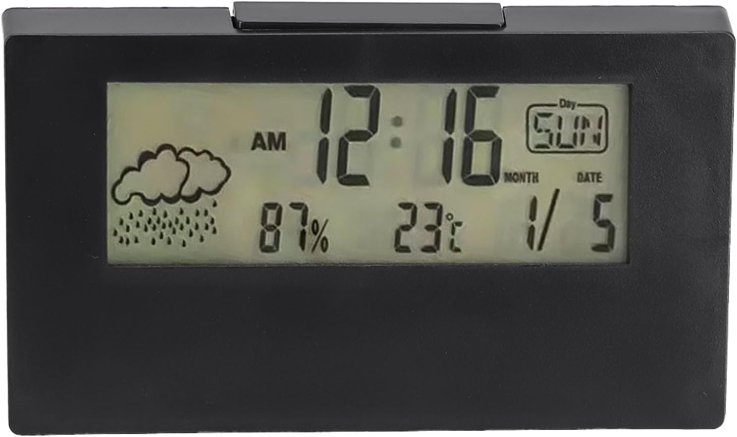 Tactile Snooze Alarm Clock with Weather Temperature Display Black Night Light