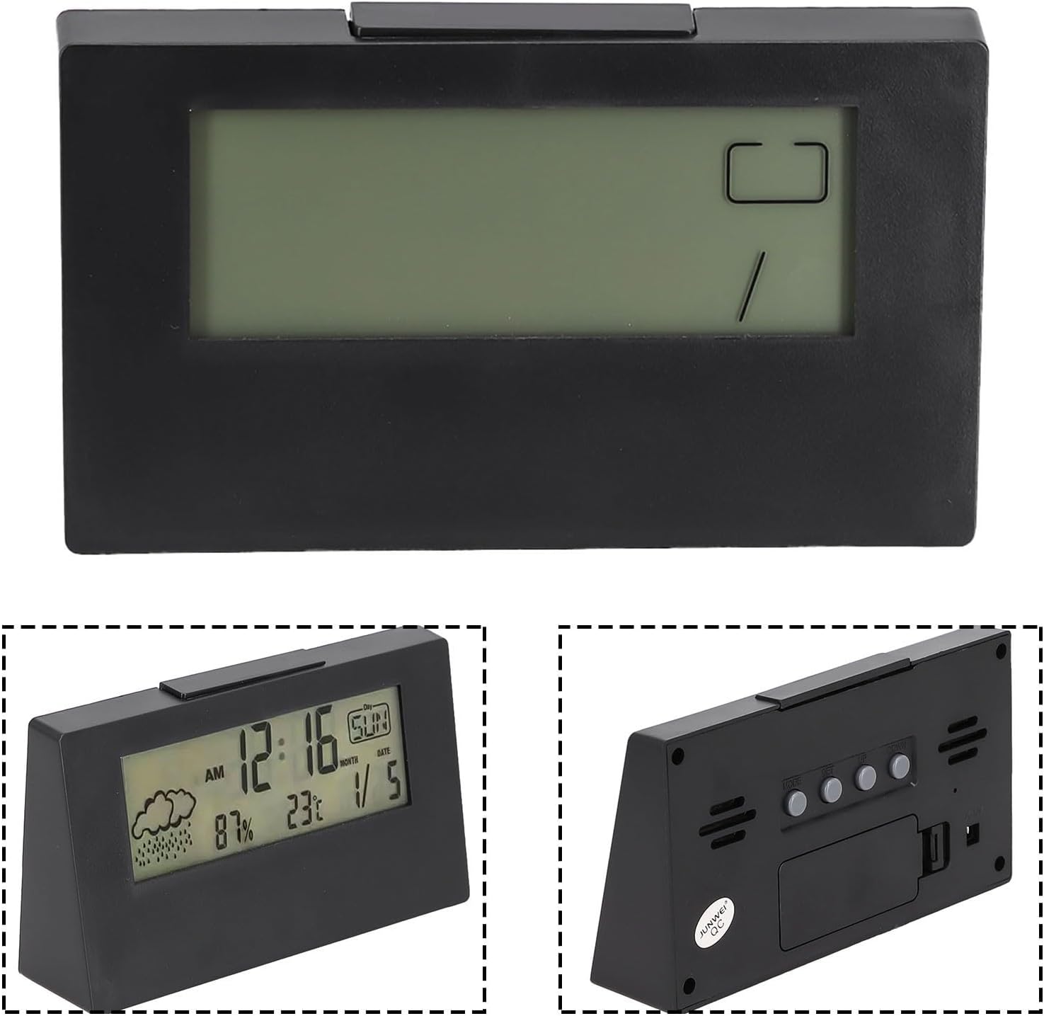 Tactile Snooze Alarm Clock with Weather Temperature Display Black Night Light