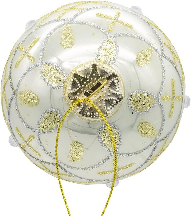 Kurt Adler 80MM Glass White Pearl Gold Accent Ball Ornaments