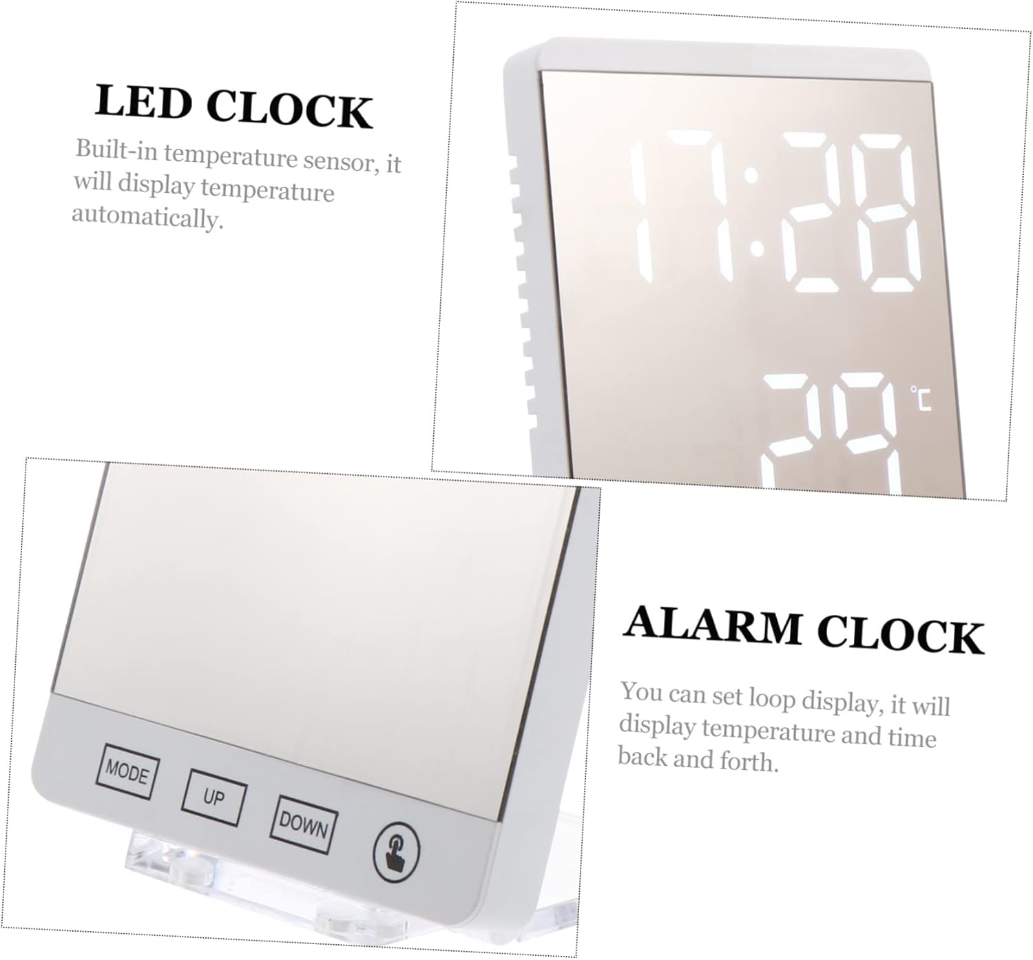 LED Mirror Digital Clock with Temperature and Humidity Display
