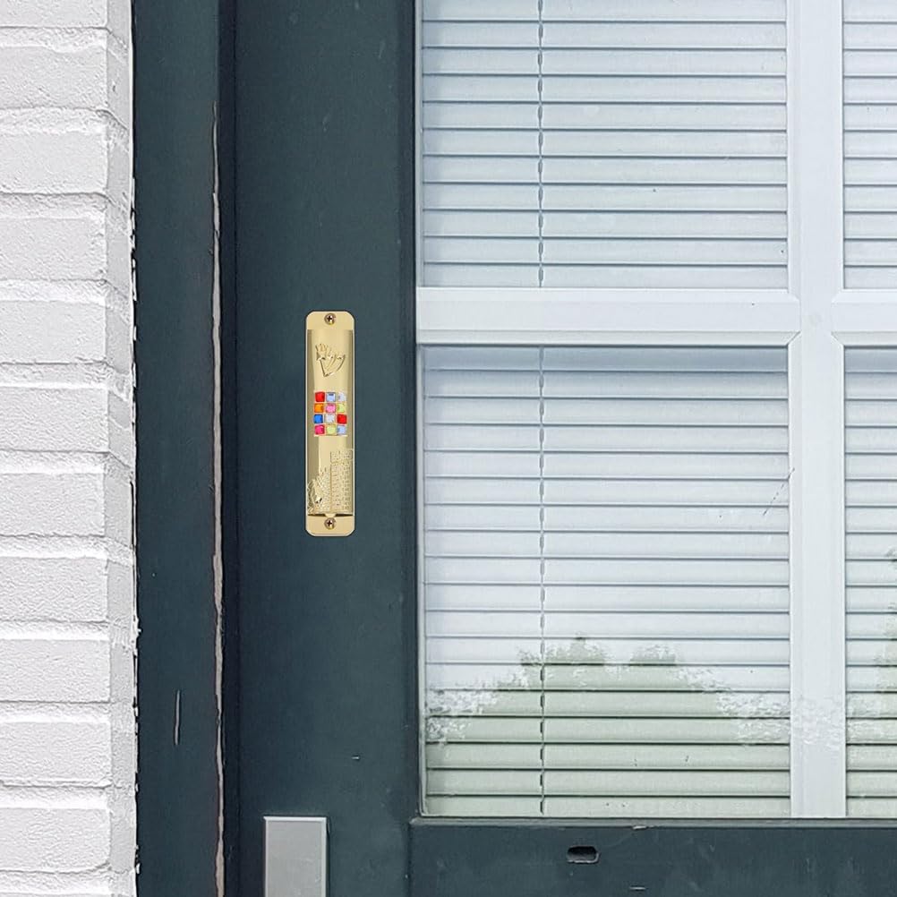 LOGOFUN 2 Piece Mezuzah Set with Gold Scroll for Door