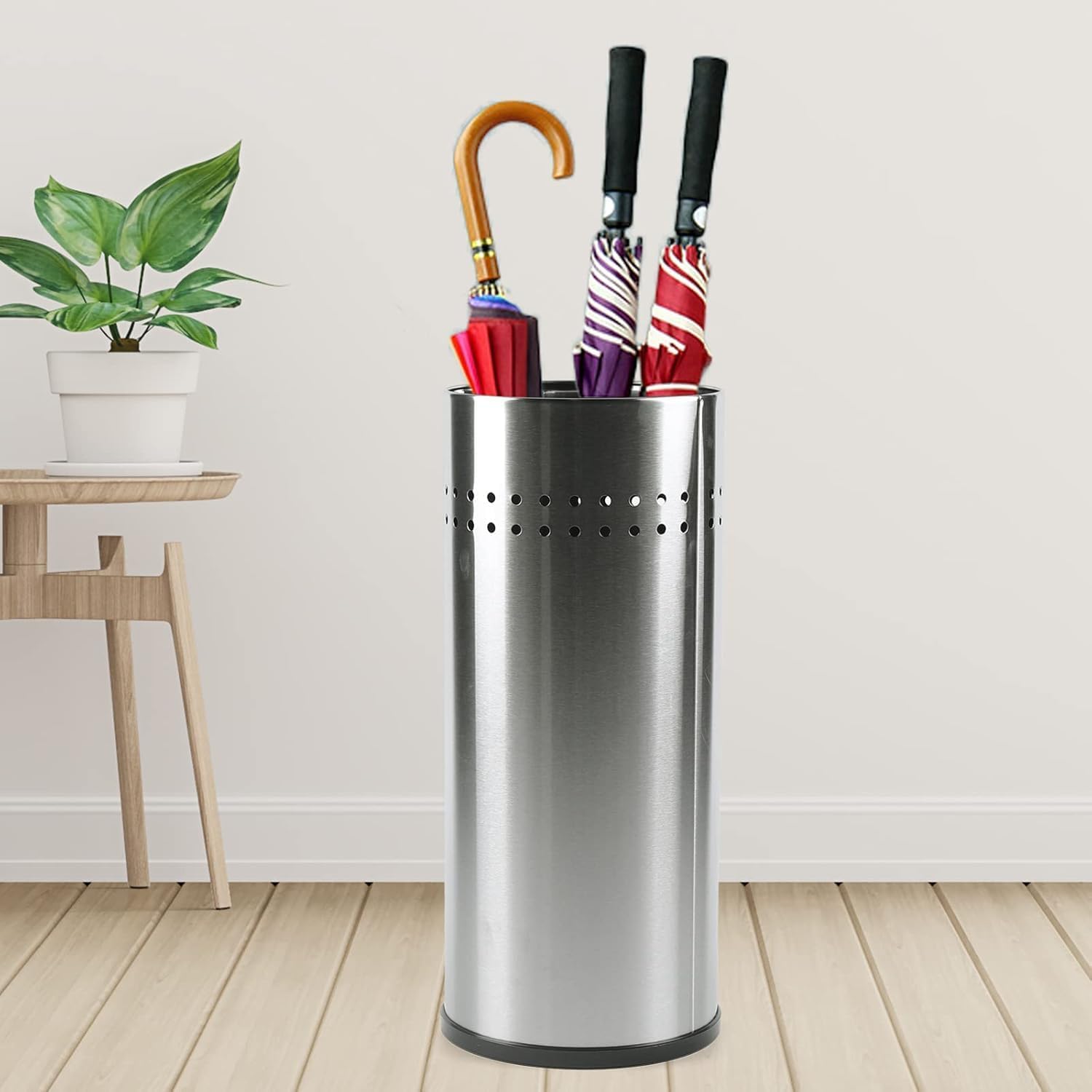 TFCFL Stainless Steel Umbrella Stand Bucket Silver Metal Umbrella Holder Rack