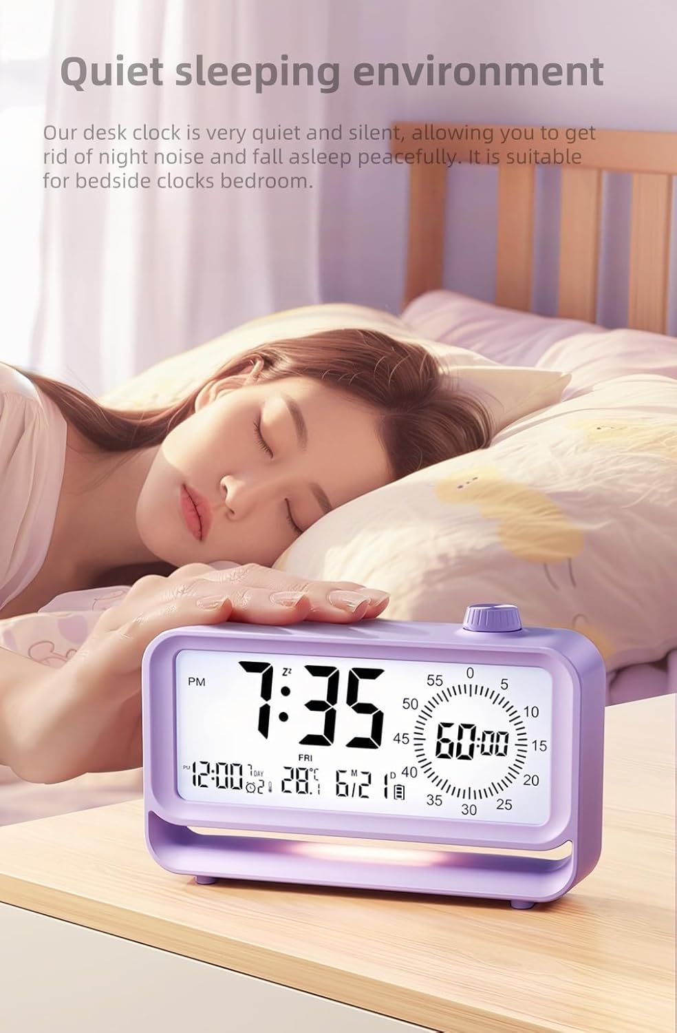 Digital Alarm Clock with Night Light and Timer