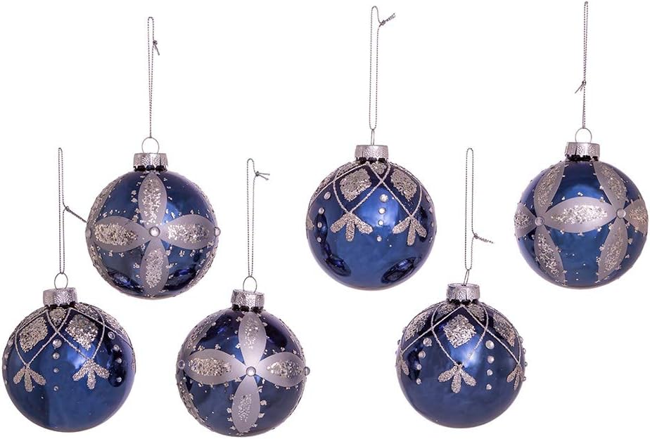 Kurt S Adler 80MM Navy Blue Glass Ball Ornaments 6-Pack