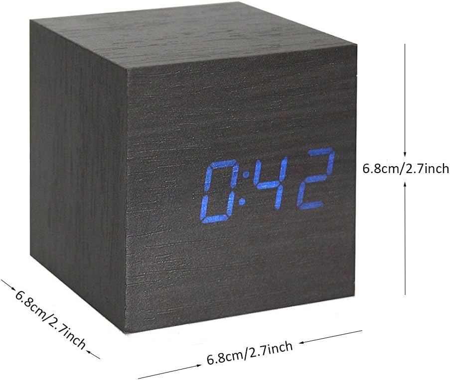 Onerbuy Wooden Digital Cube Alarm Clock with 3 Alarms and LCD Display