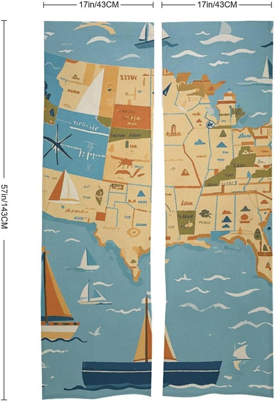 Nautical Sailboat Map Door Curtain 57x17 Inches