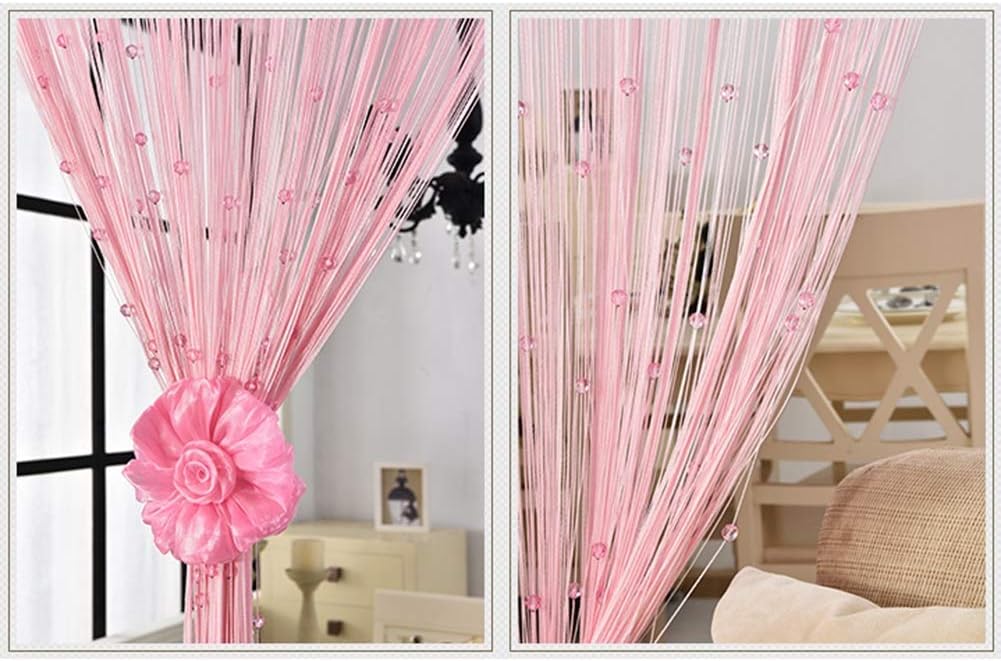 OKUOKA Silver Crystal Beaded Curtain Panels with Tassels