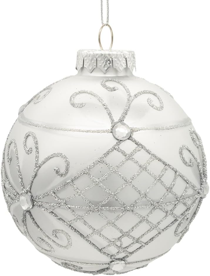 Kurt Adler 80MM Glass Silver Decorative Balls 6 Pack