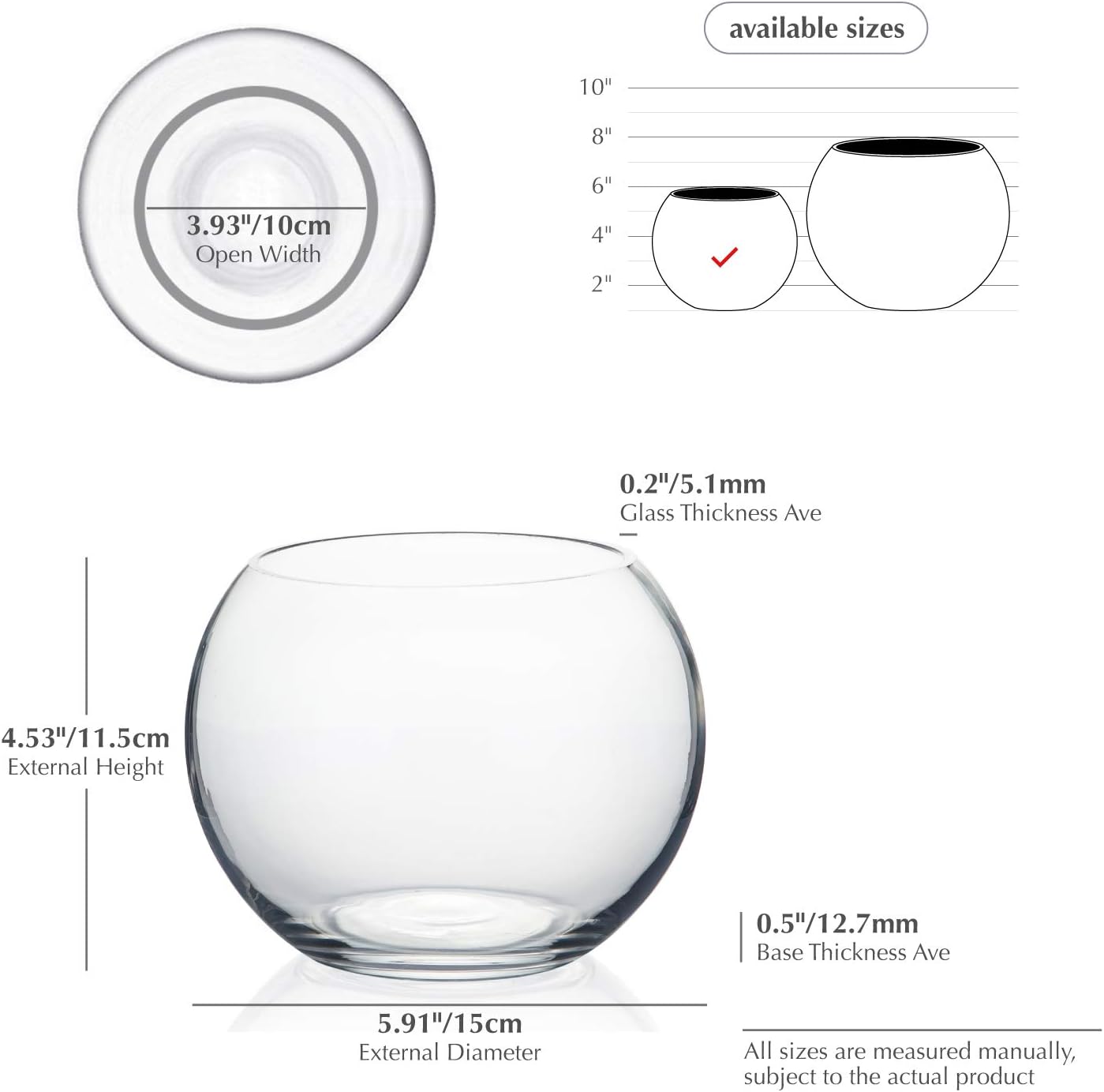 WGVI Clear Glass Vase with Bubbles 6 Diameter