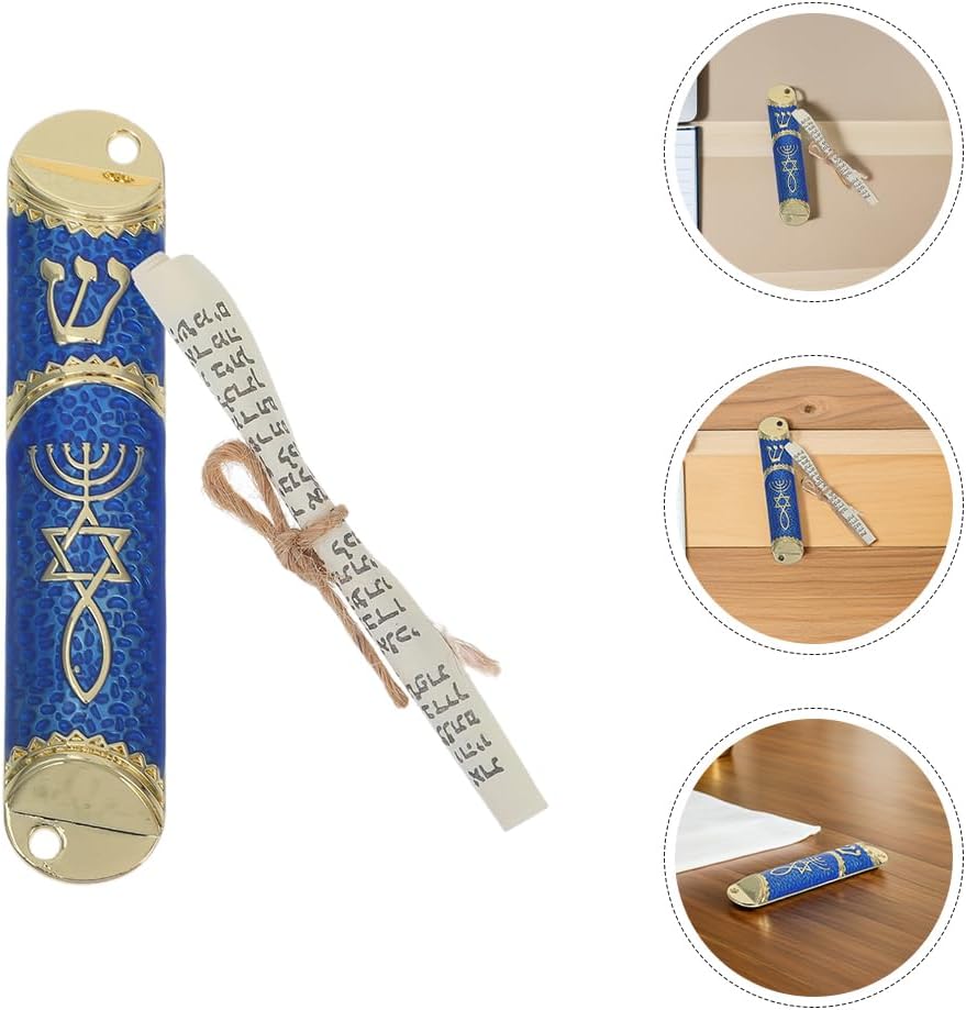 LOGOFUN 2Sets Antique Metal Jewish Mezuzah Case with Scroll