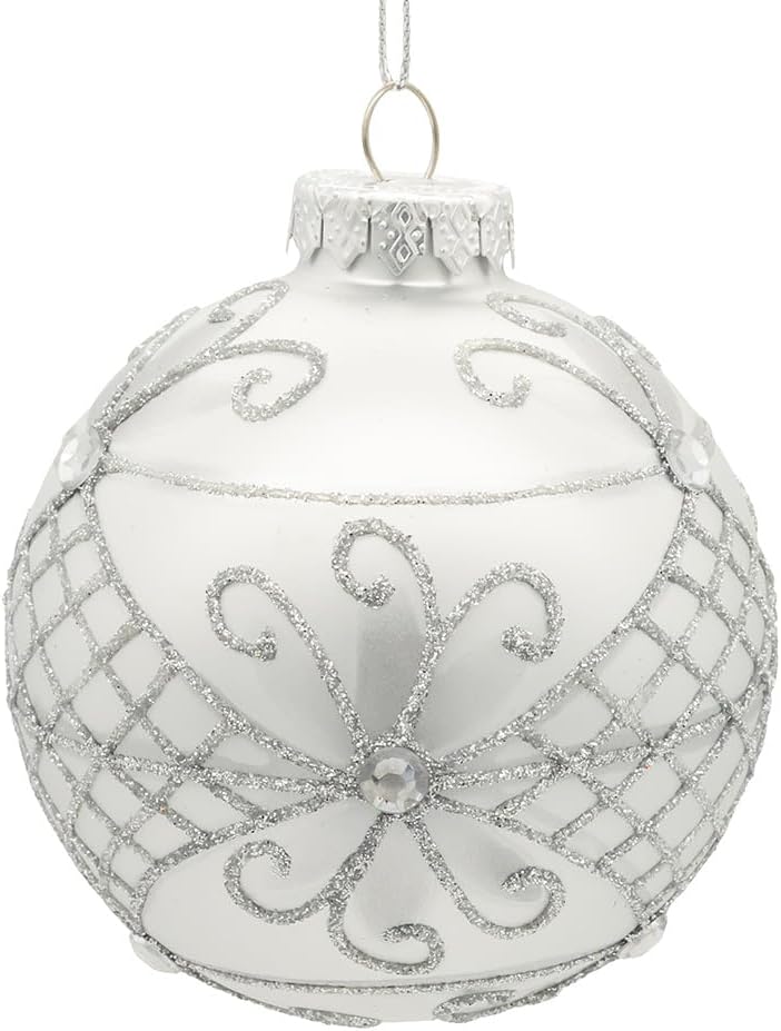 Kurt Adler 80MM Glass Silver Decorative Balls 6 Pack