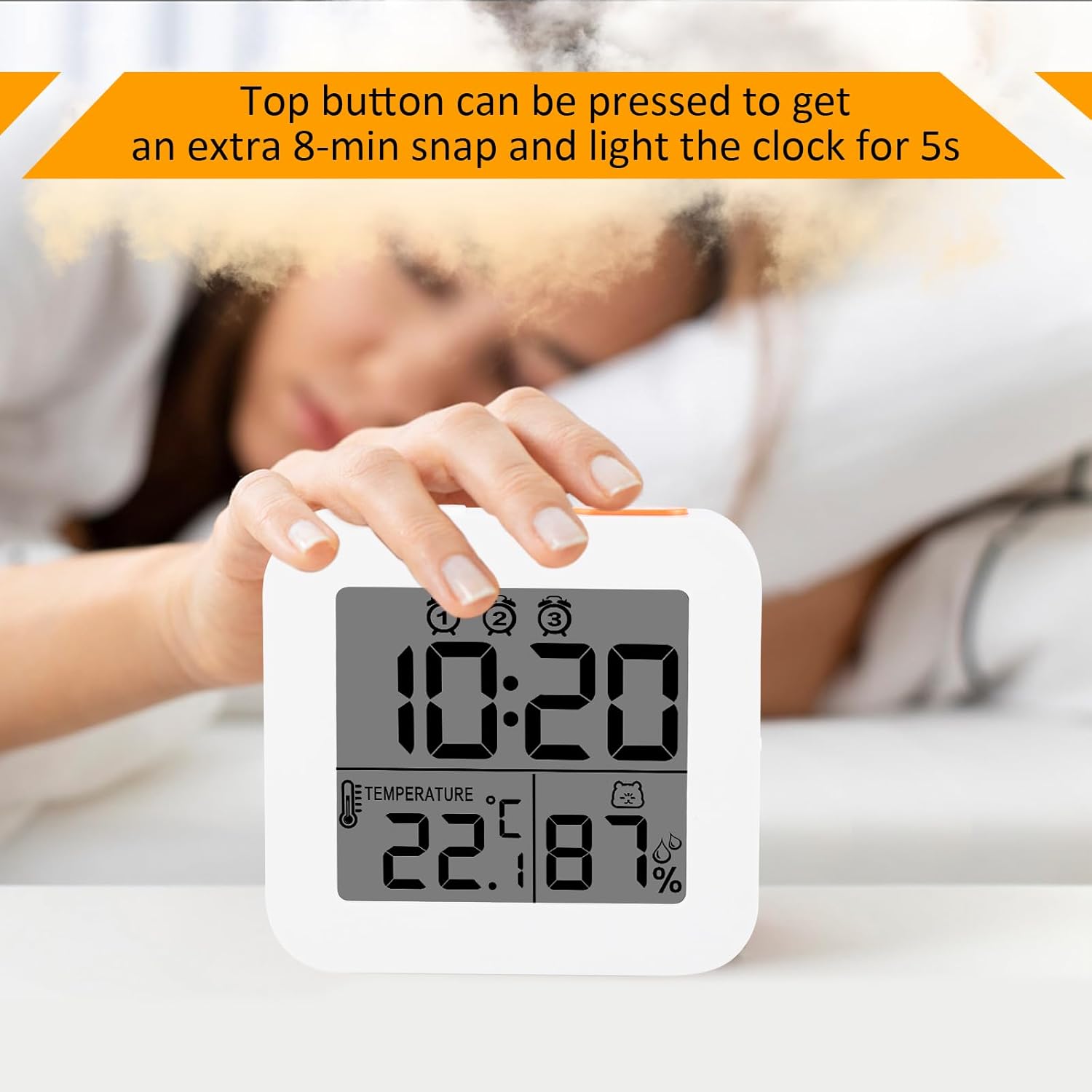 WinFong Small Digital Alarm Clock with 3 Bells and Temperature Humidity Display