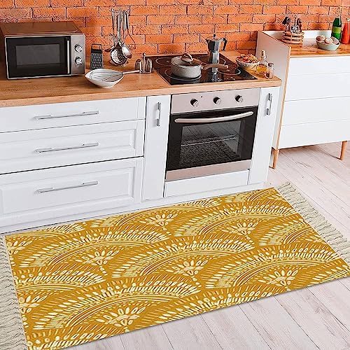 Boho Kid Bedroom Playroom Area Rug Mustard Yellow Tassels Carpet Mat Pad