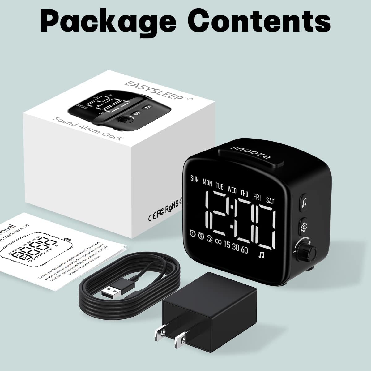 Easysleep Digital Alarm Clock with 27 Sounds and Big LED Display