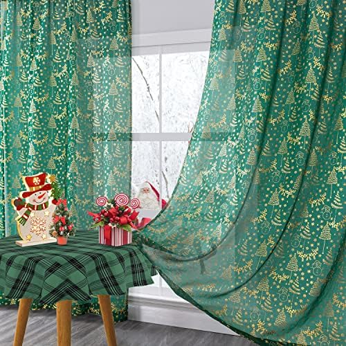 XTMYI 96 Inch 2 Panel Hunter Green Curtains with Lights