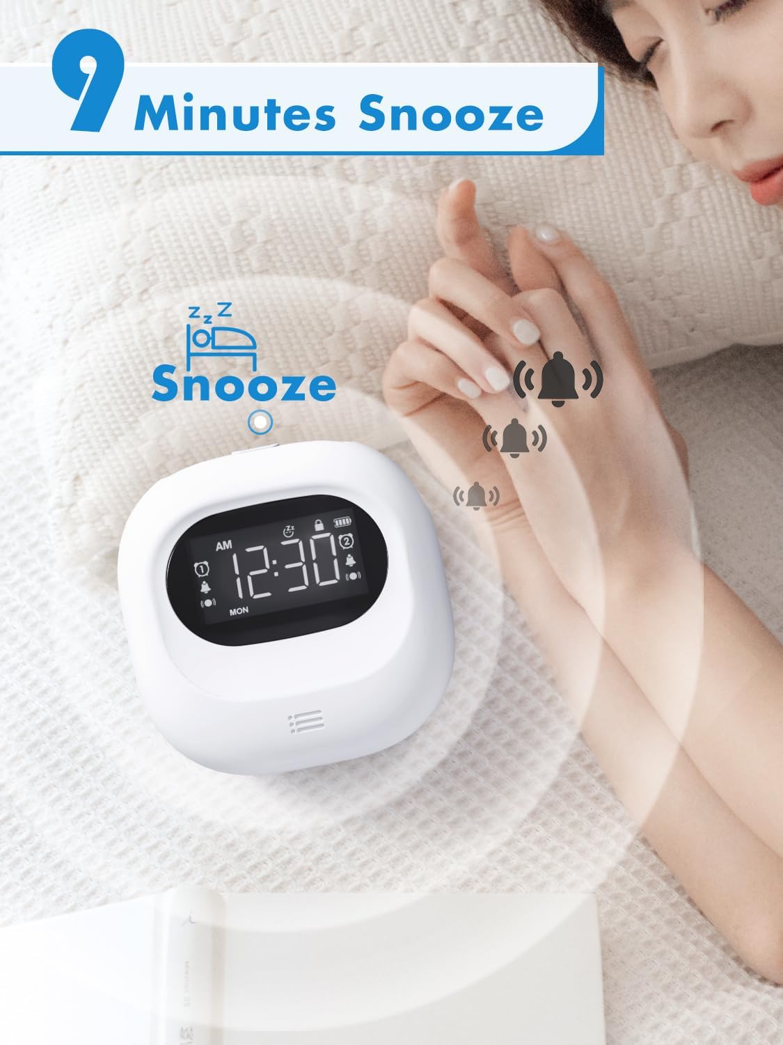 Vibrating Alarm Clock with 3 Wake Modes for Heavy Sleepers
