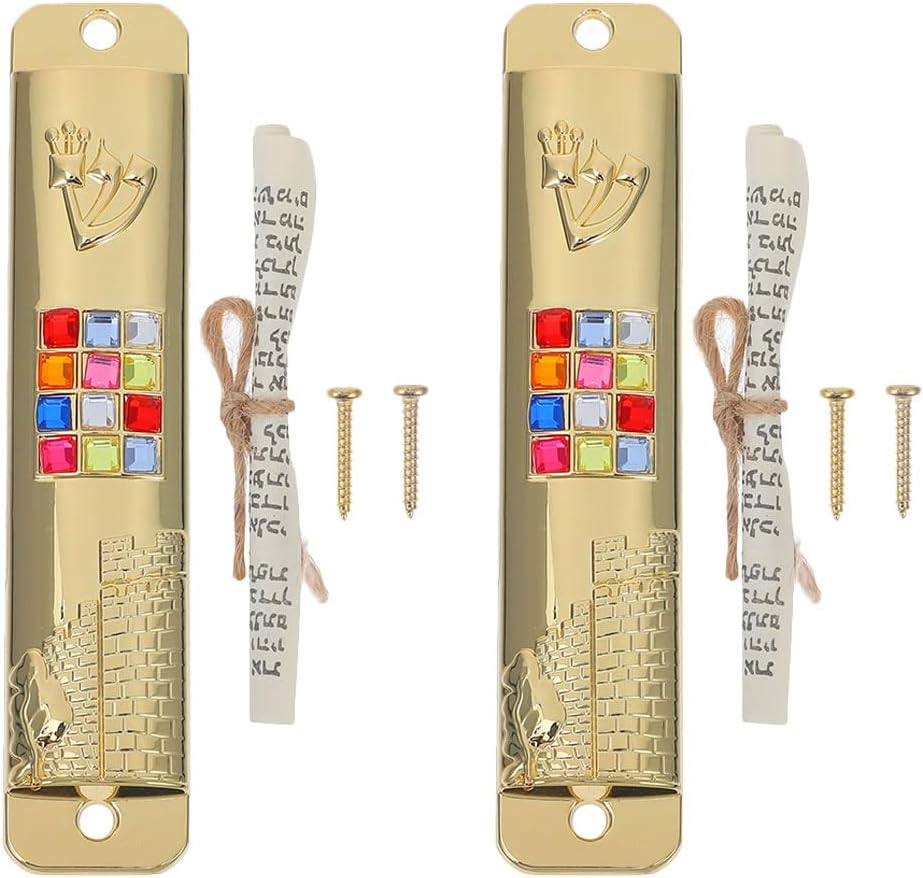 LOGOFUN 2 Piece Mezuzah Set with Gold Scroll for Door