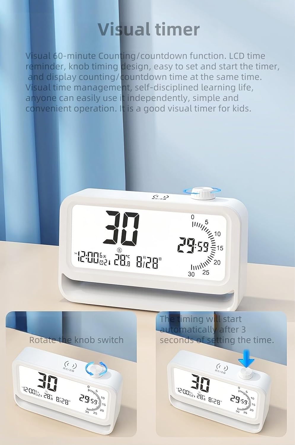 Digital Alarm Clock with Night Light and Timer