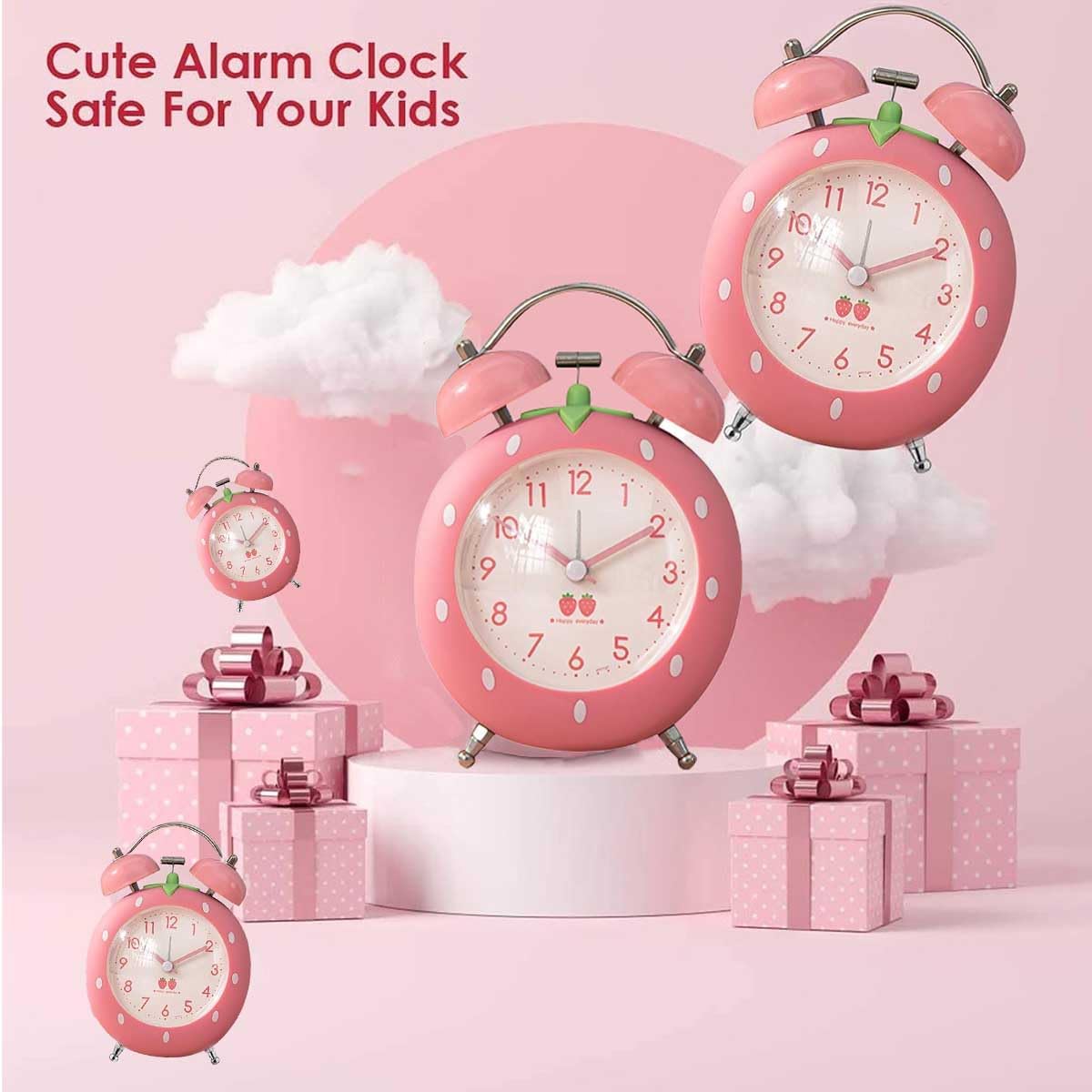 4 Inch Strawberry Alarm Clock for Heavy Sleepers and Kids