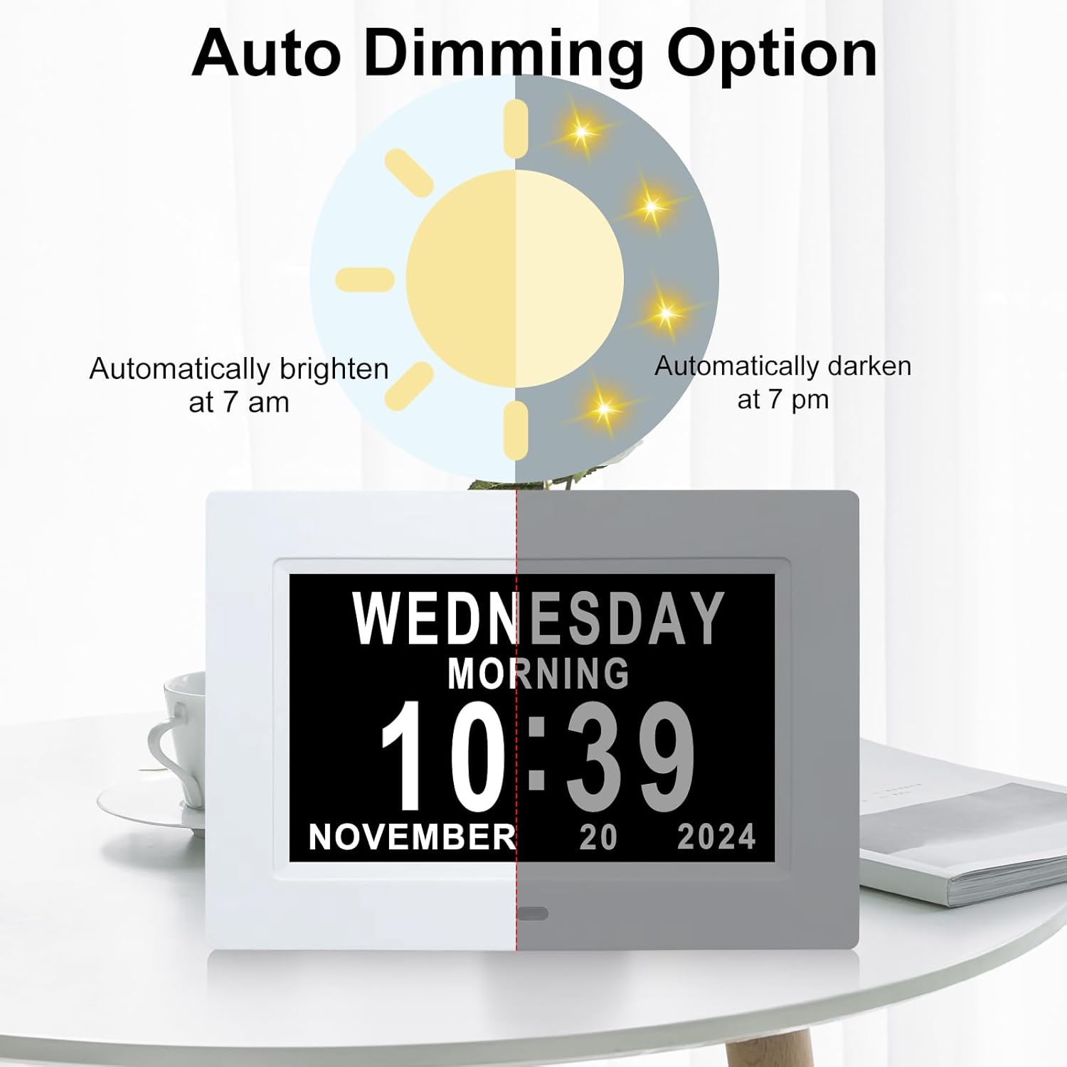 Johnziny 7 Inch Digital Clock with Day Date and Large Display