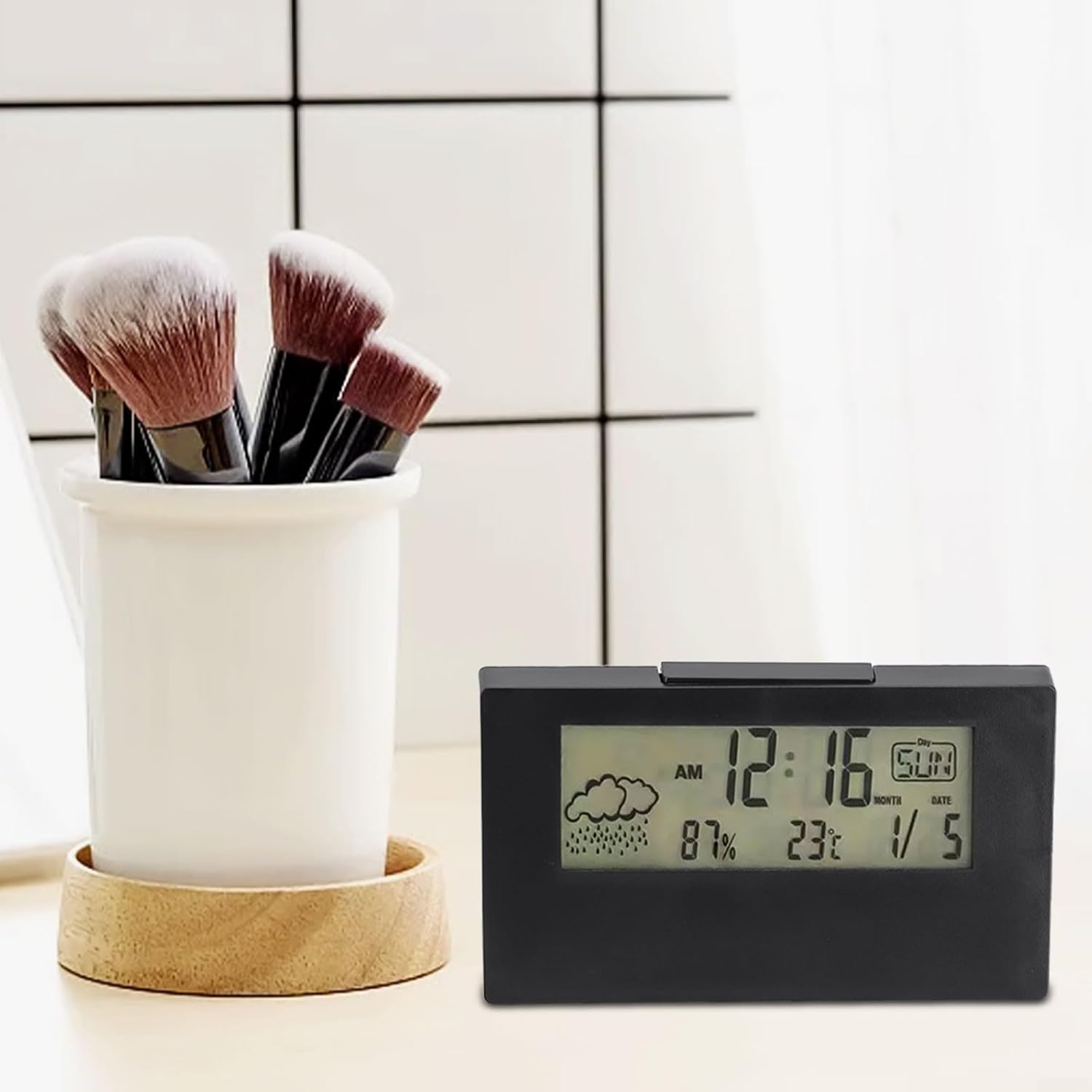 Tactile Snooze Alarm Clock with Weather Temperature Display Black Night Light