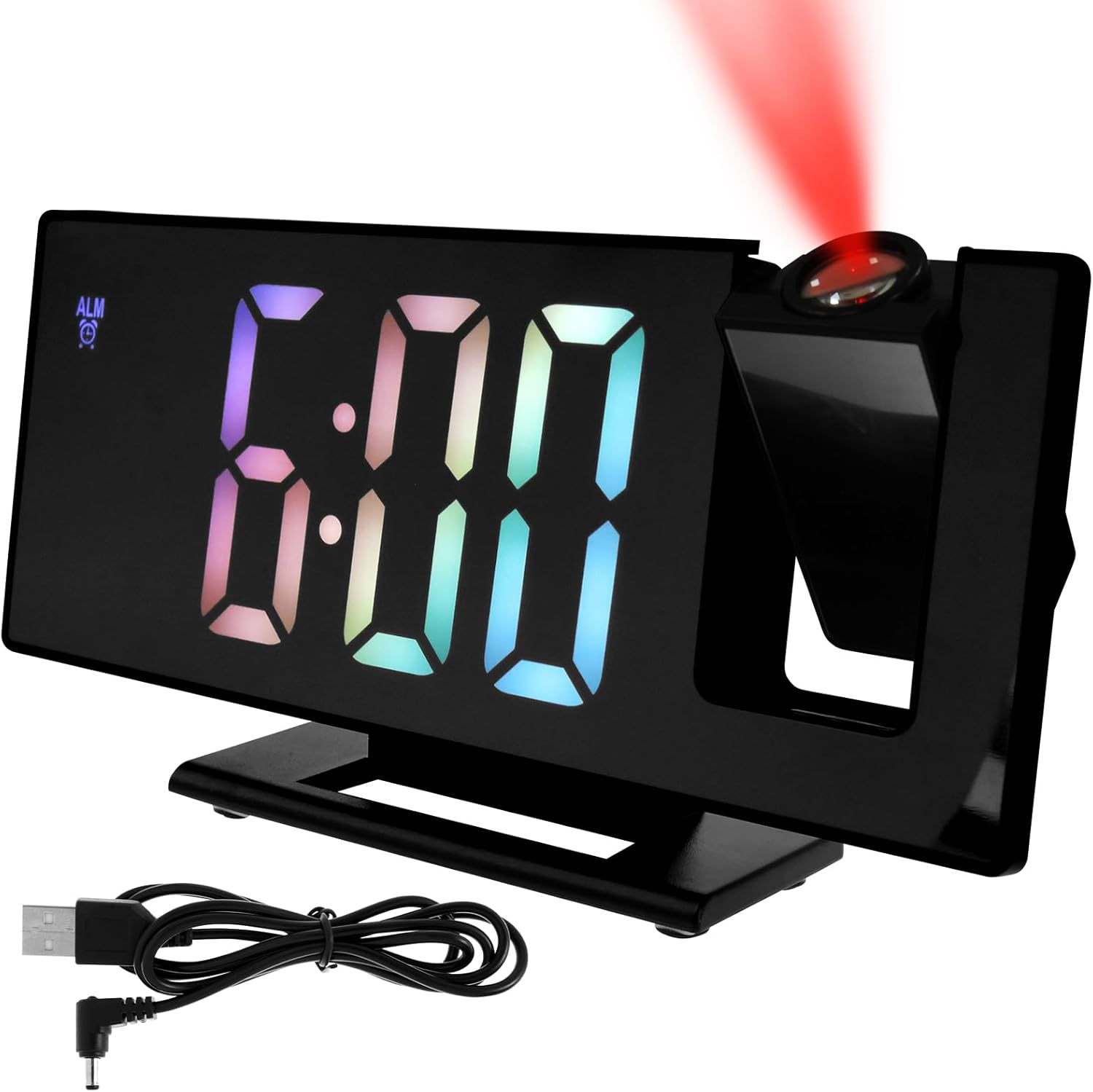 Projection Alarm Clock with Rotatable Projector and Mirror