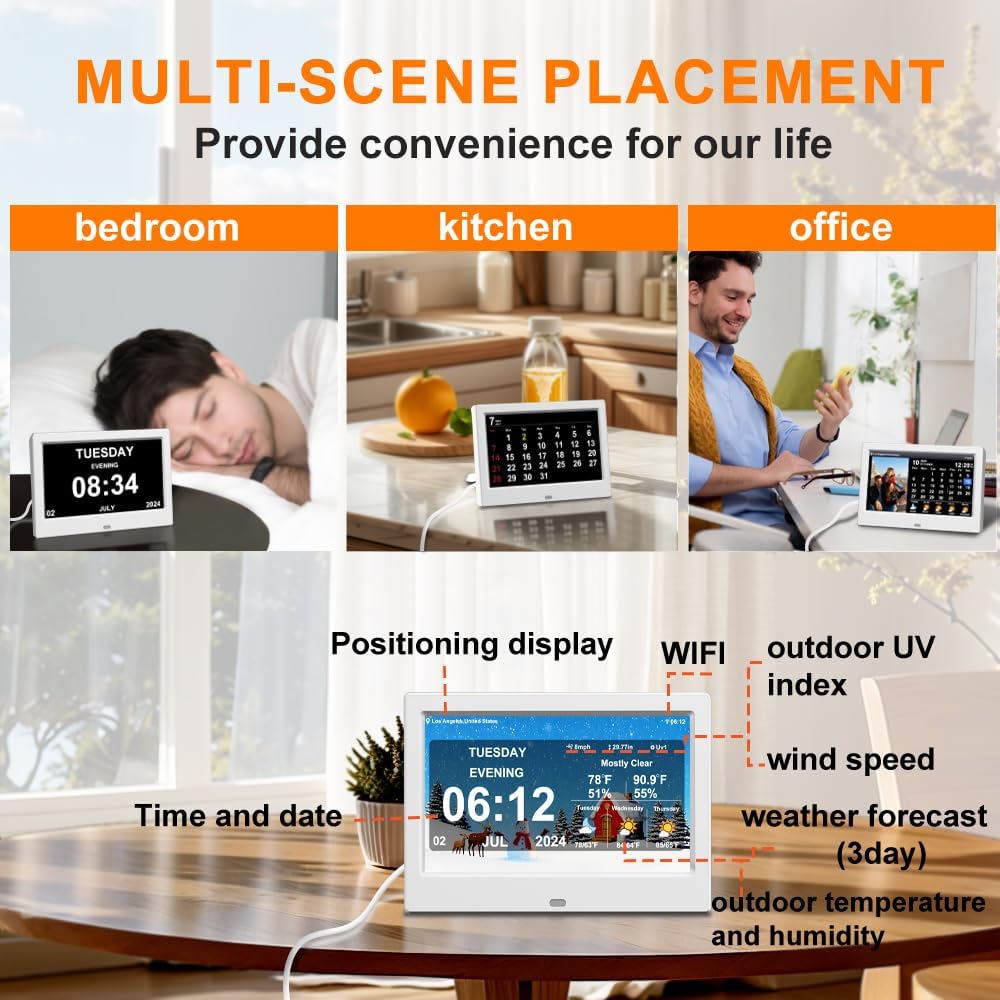 WiFi Digital Calendar Clock with Weather and 8 Alarm Options