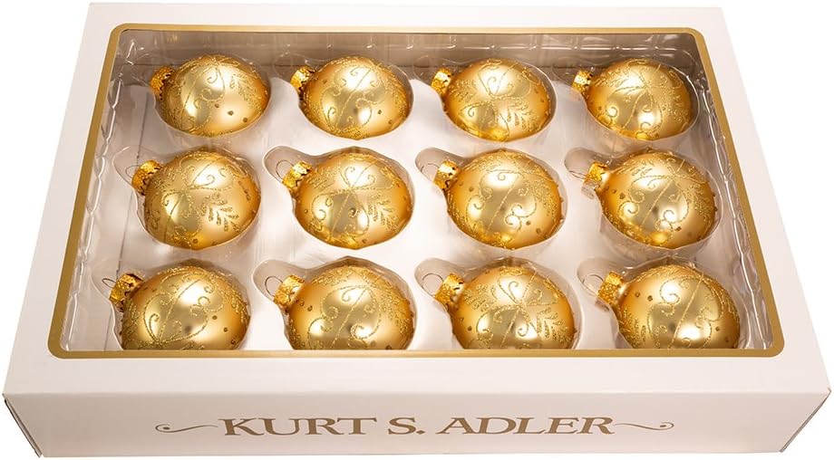 Kurt S Adler 60mm Gold Glass Ball Set of 12