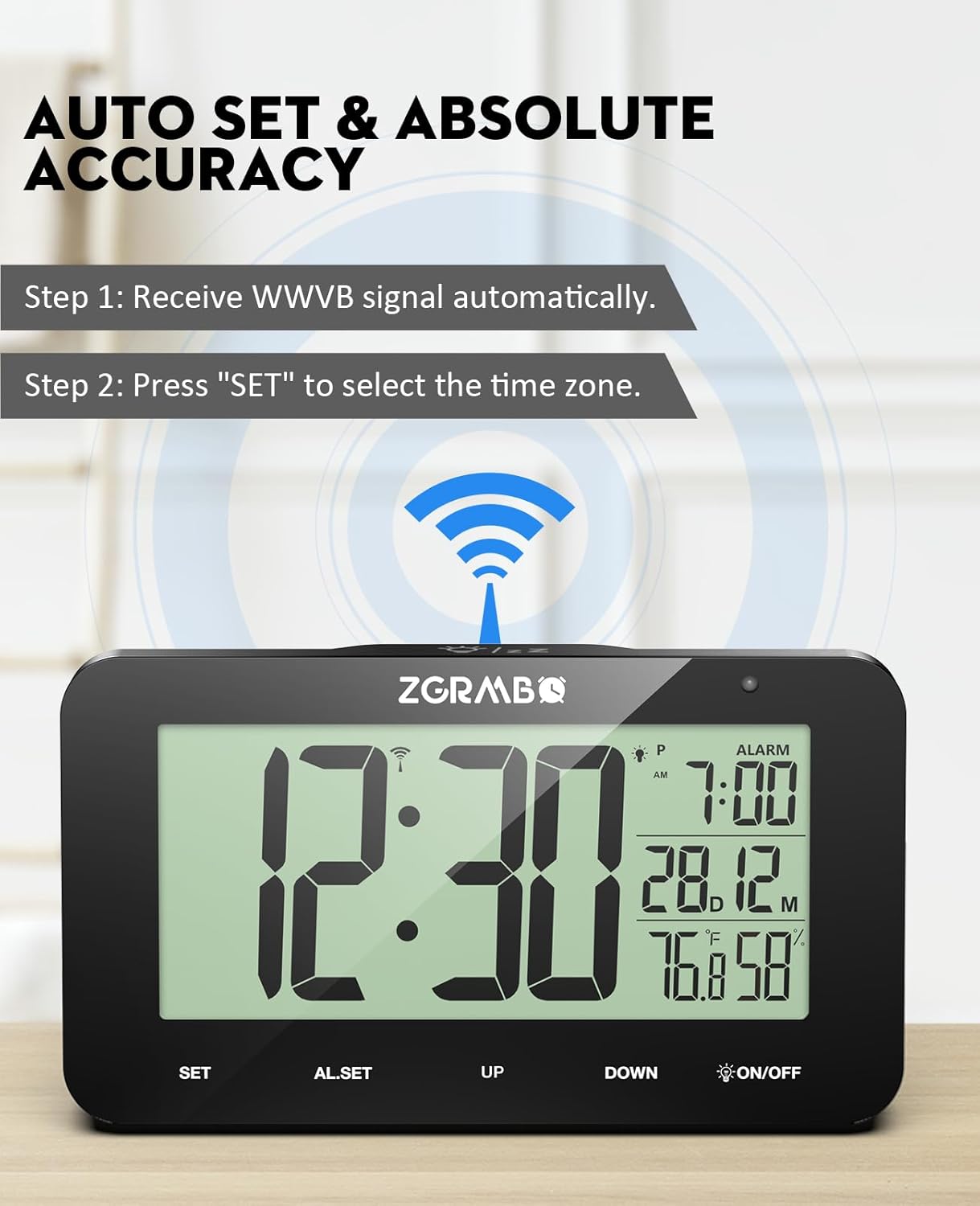 Atomic Alarm Clock with Night Light and Temp Humidity Monitoring